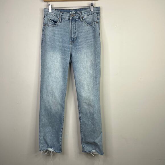 Old Navy Sky Hi Extra High Rise Straight Leg Raw Hem Ankle Stretch Jeans women 8 - Picture 3 of 16